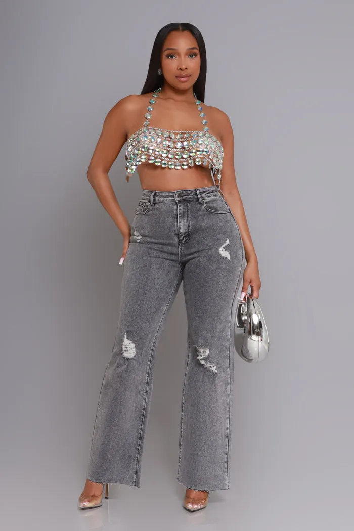 Crystallize Beaded Chandelier Crop Top - Clear