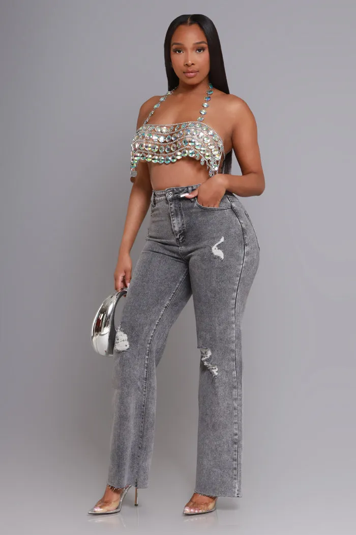 Crystallize Beaded Chandelier Crop Top - Clear