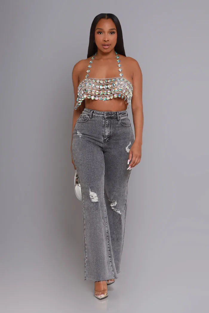 Crystallize Beaded Chandelier Crop Top - Clear