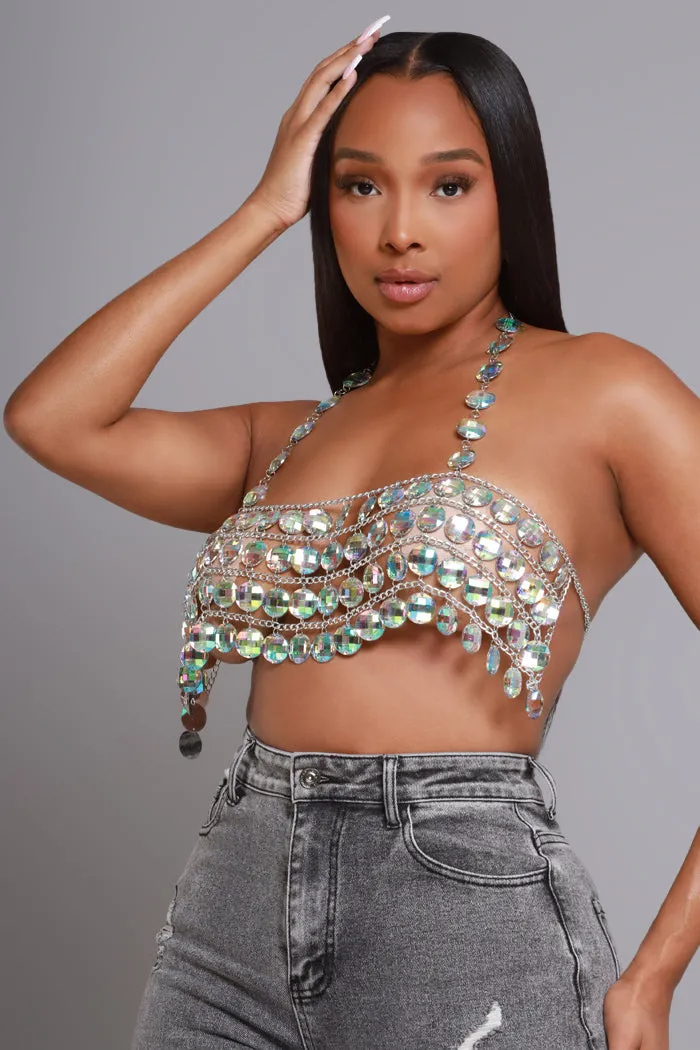 Crystallize Beaded Chandelier Crop Top - Clear