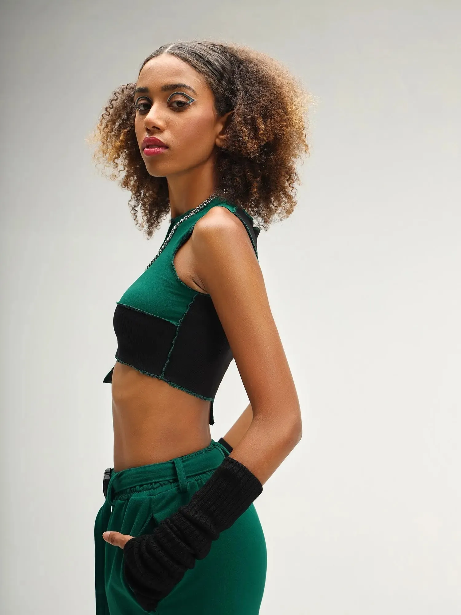 Cyprus Dark Green Patchwork Crop Top