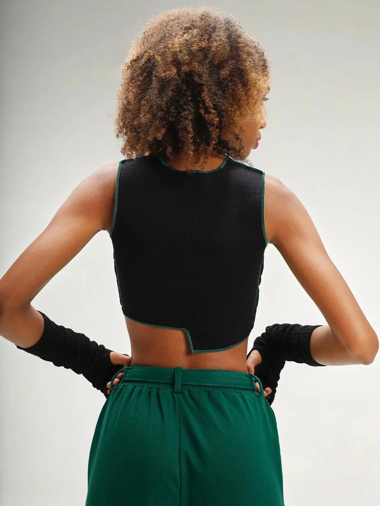 Cyprus Dark Green Patchwork Crop Top