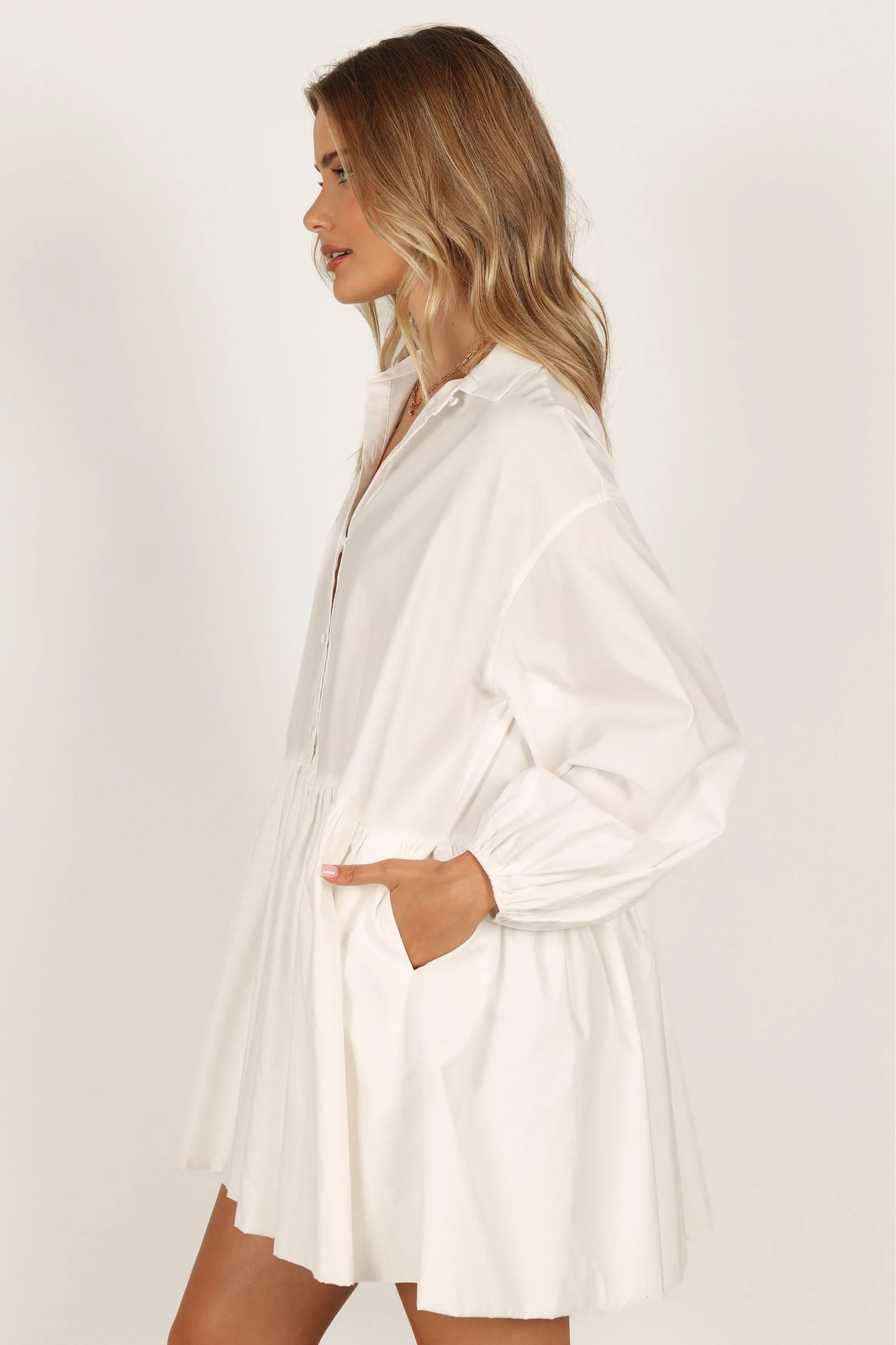 Daisy Long Sleeve Mini Dress - White