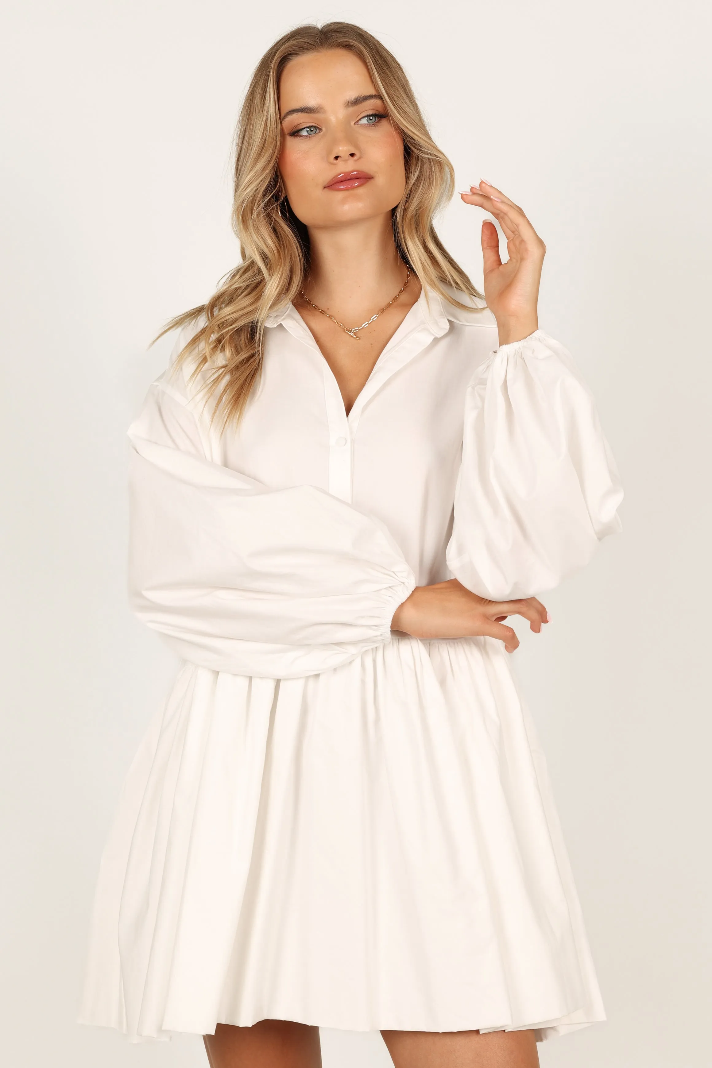 Daisy Long Sleeve Mini Dress - White