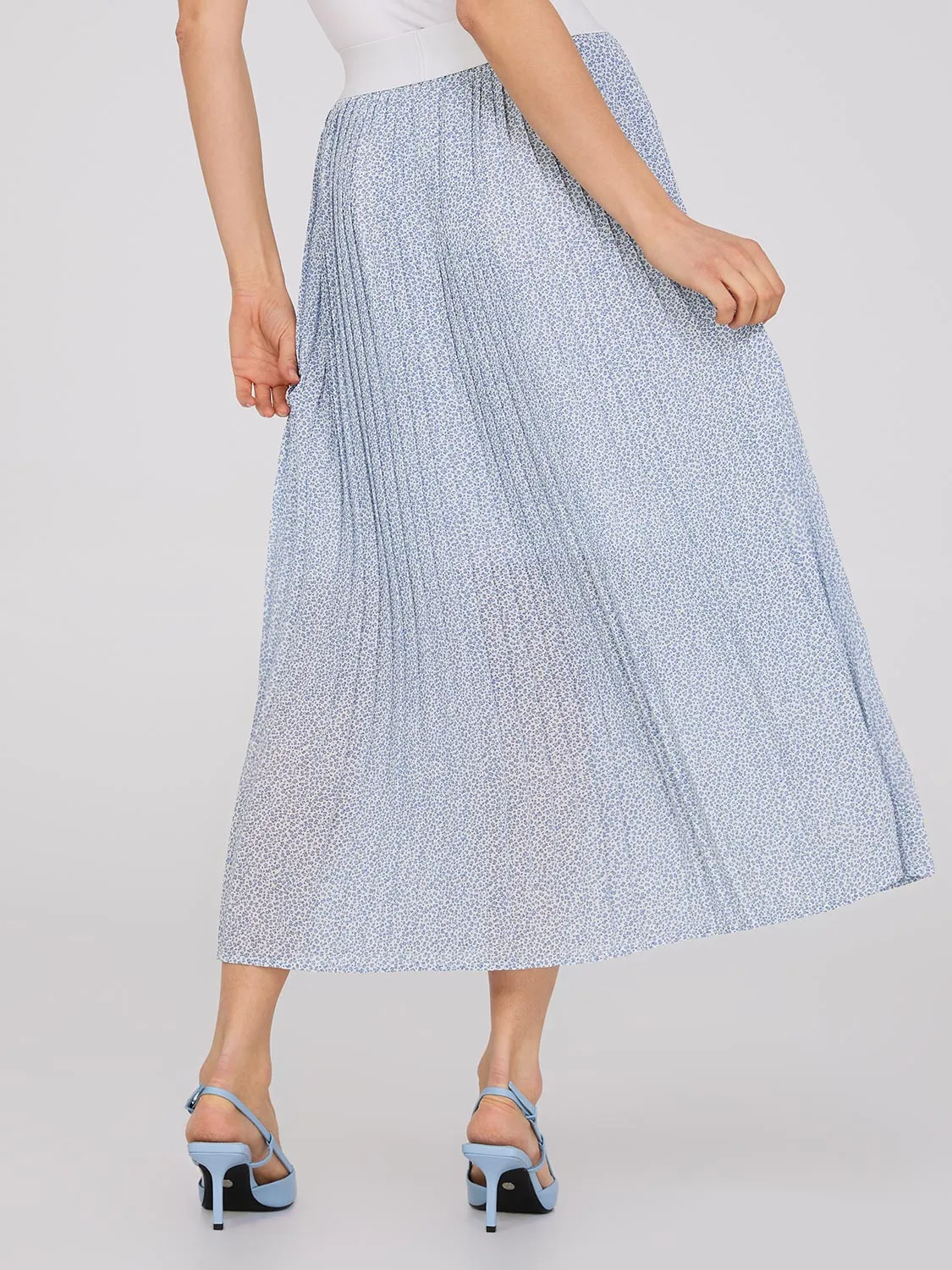 Delicate Floral Print Pleated Chiffon Skirt