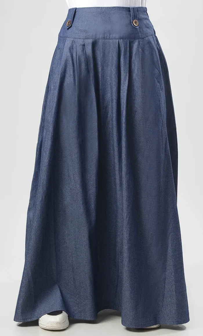 Denim Box Pleated Skirt - Final Sale