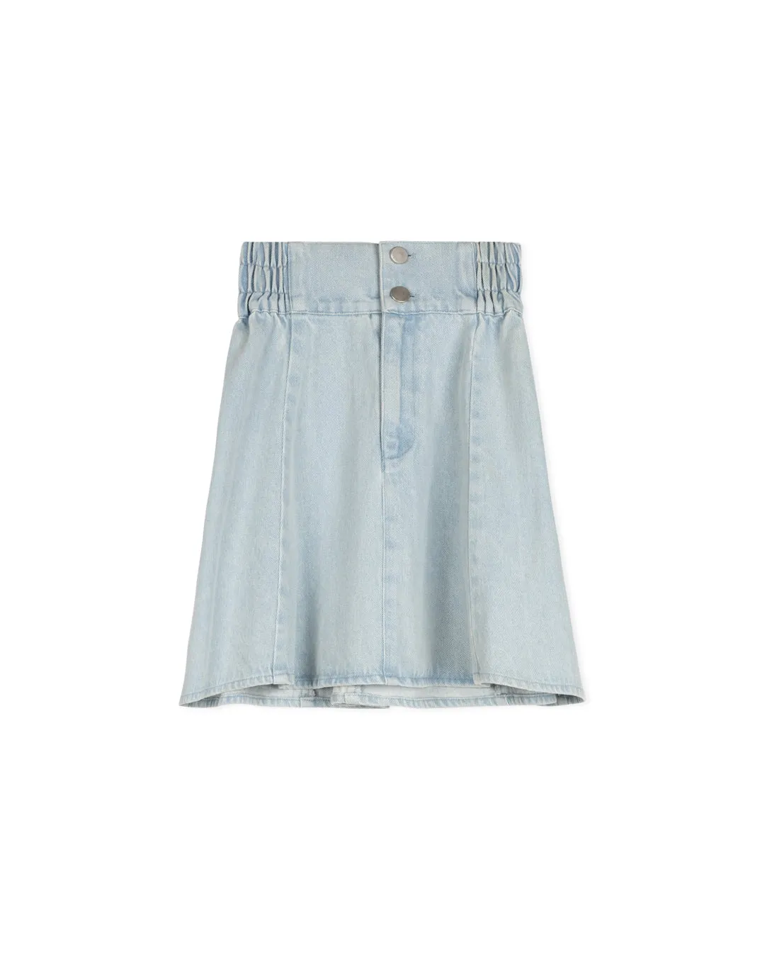 Denim Side Smocking Flare Short Skirt