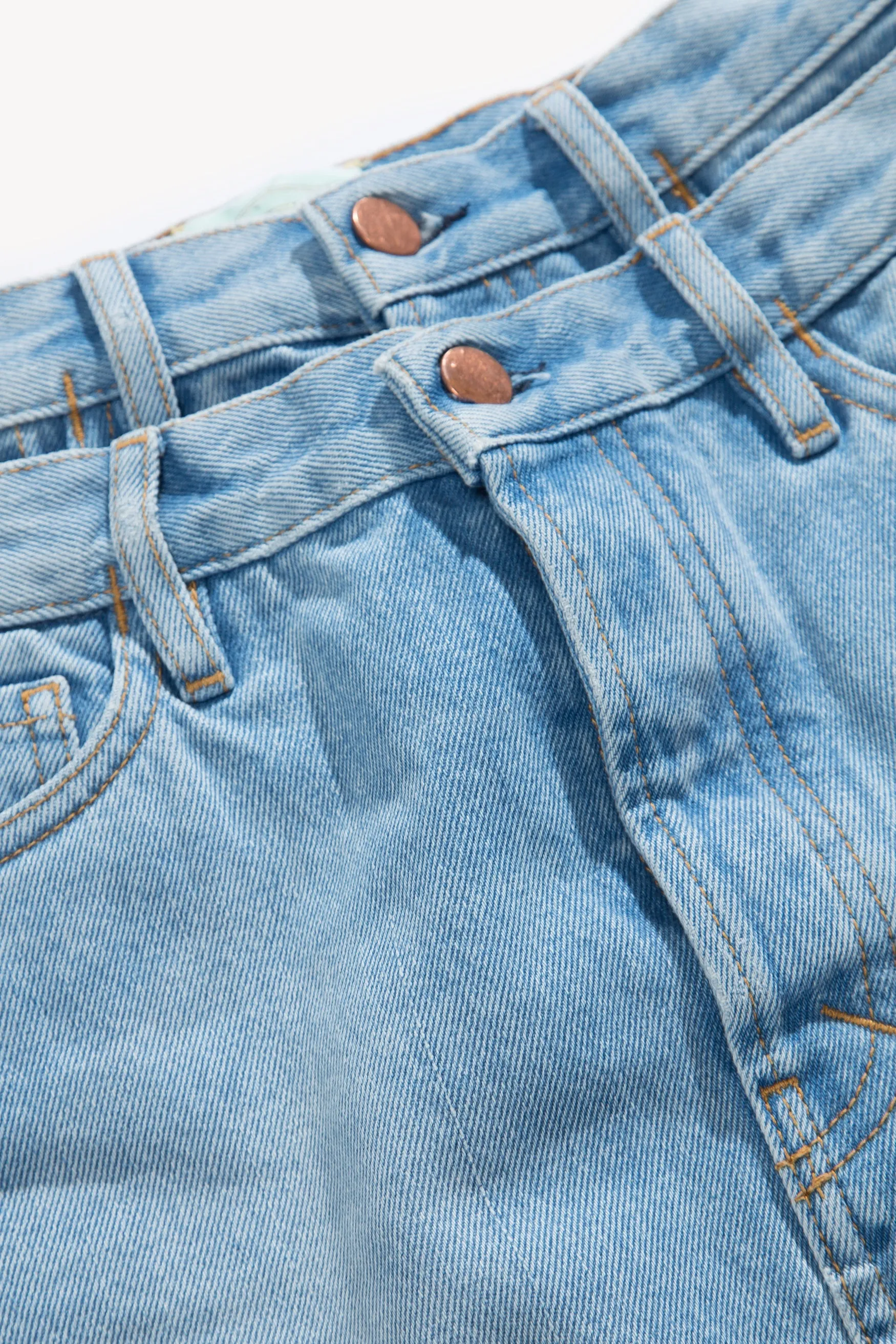 Double Waistband Denim Skirt