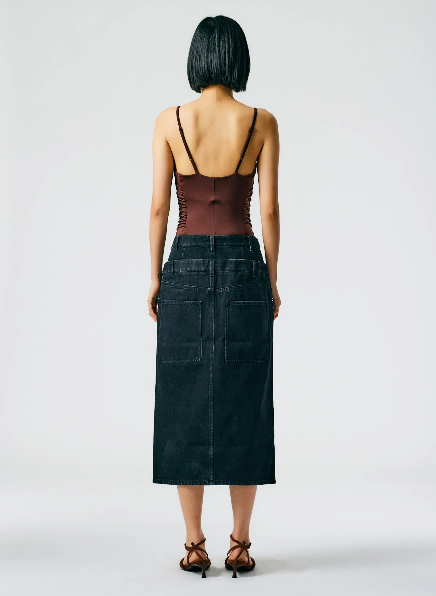 Double Waisted Black Denim Skirt