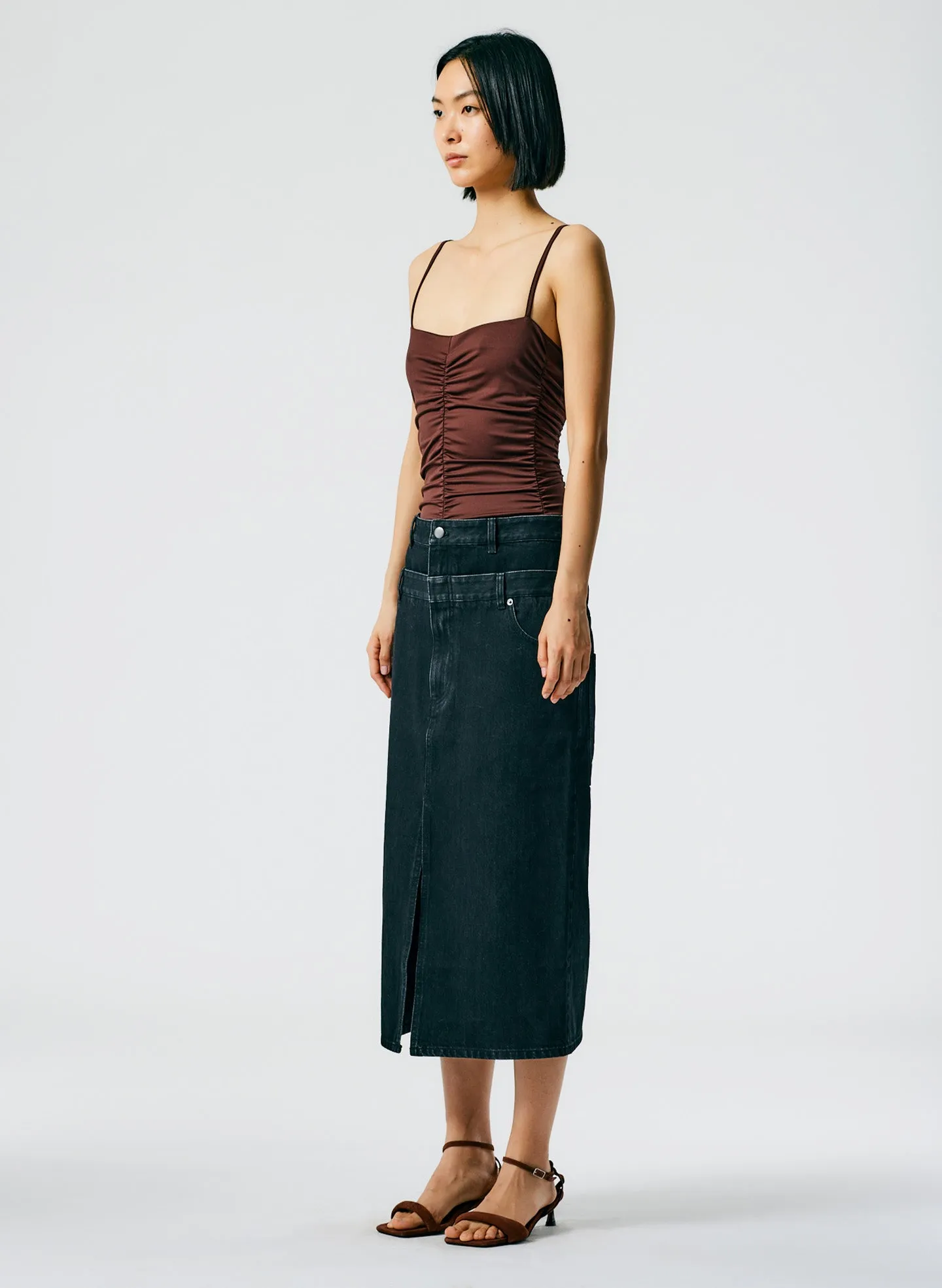 Double Waisted Black Denim Skirt