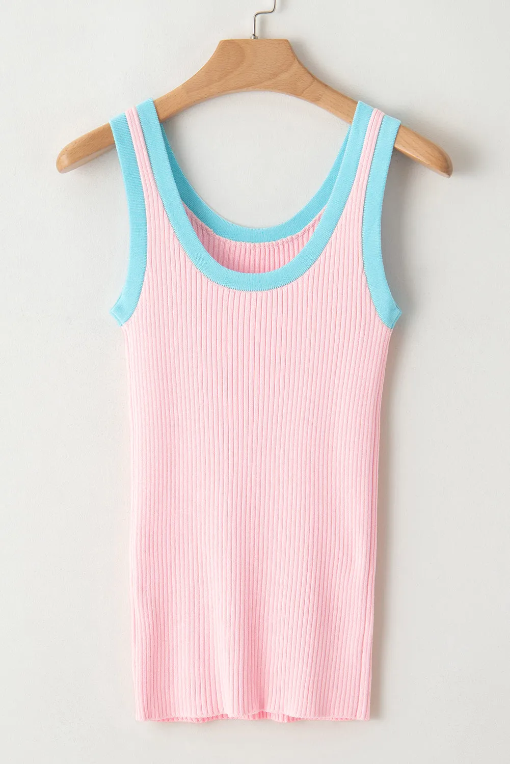 Edge Ribbed Knit U Neck Tank Top