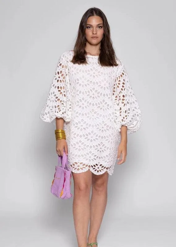 Edo White Mini Eyelet Dress