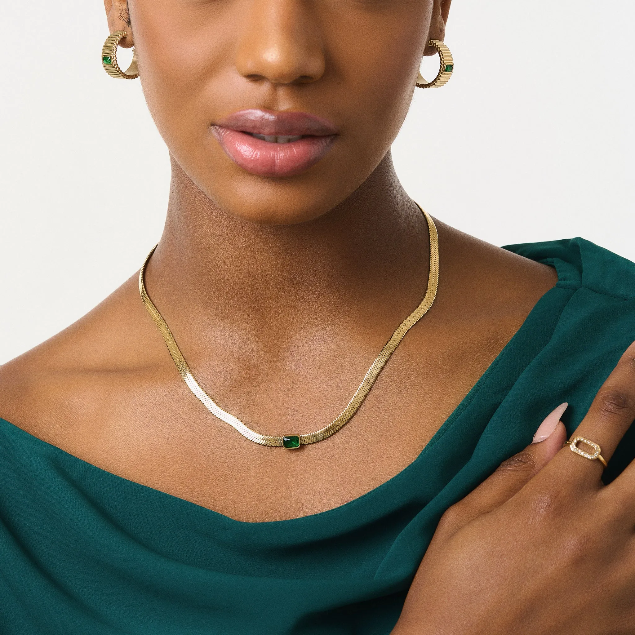 Emerald Pleated Hoops