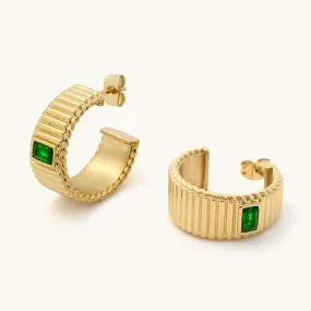 Emerald Pleated Hoops