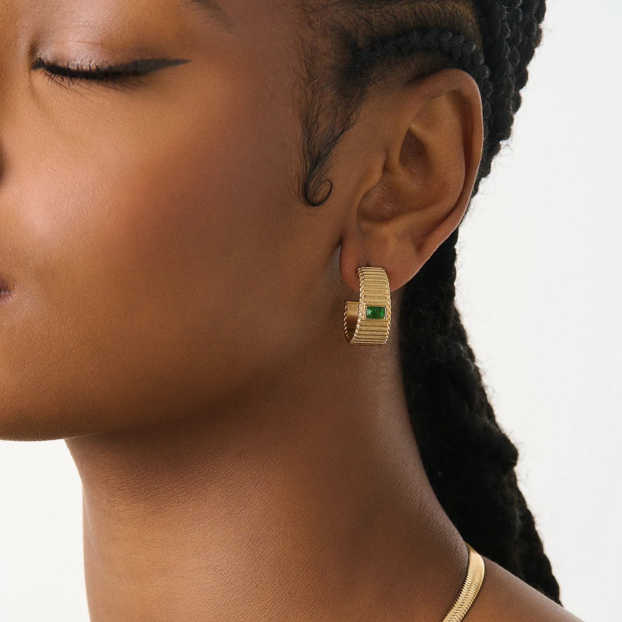 Emerald Pleated Hoops