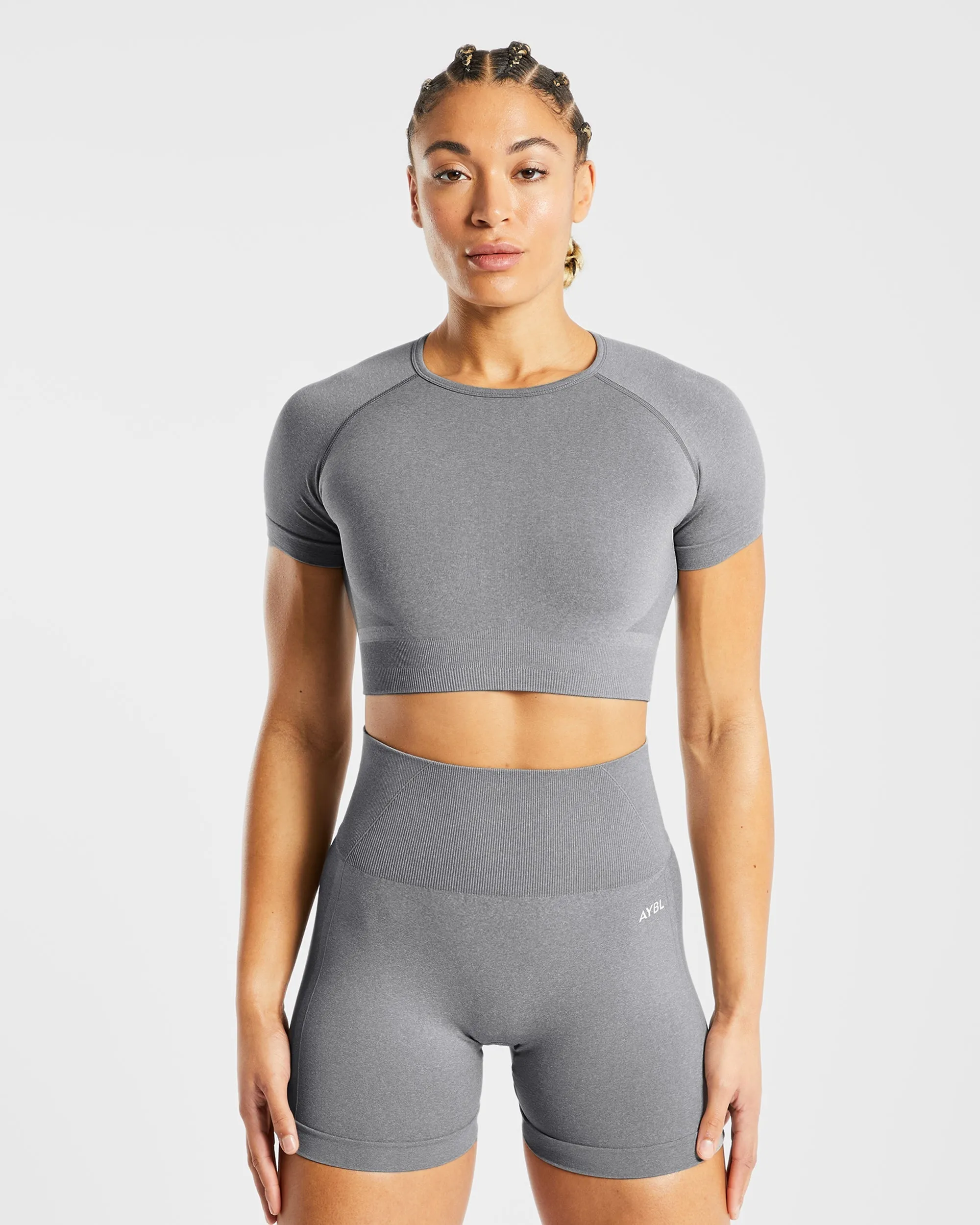 Empower Seamless Crop Top - Grey Marl