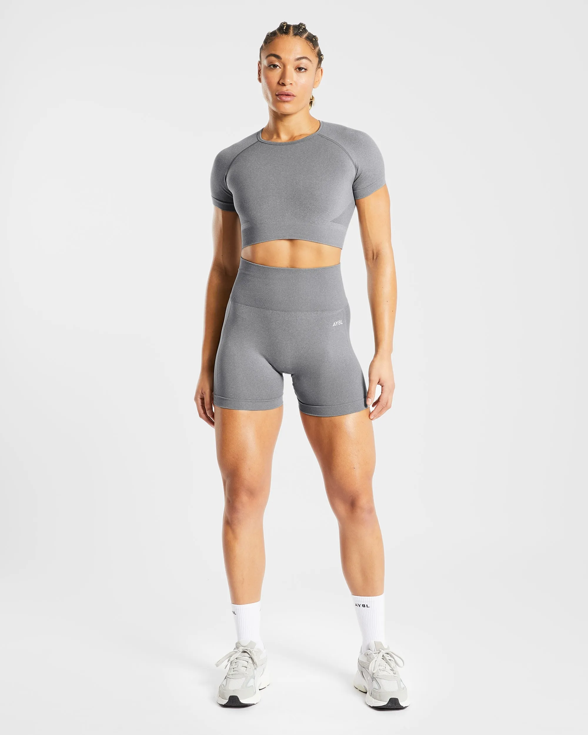 Empower Seamless Crop Top - Grey Marl