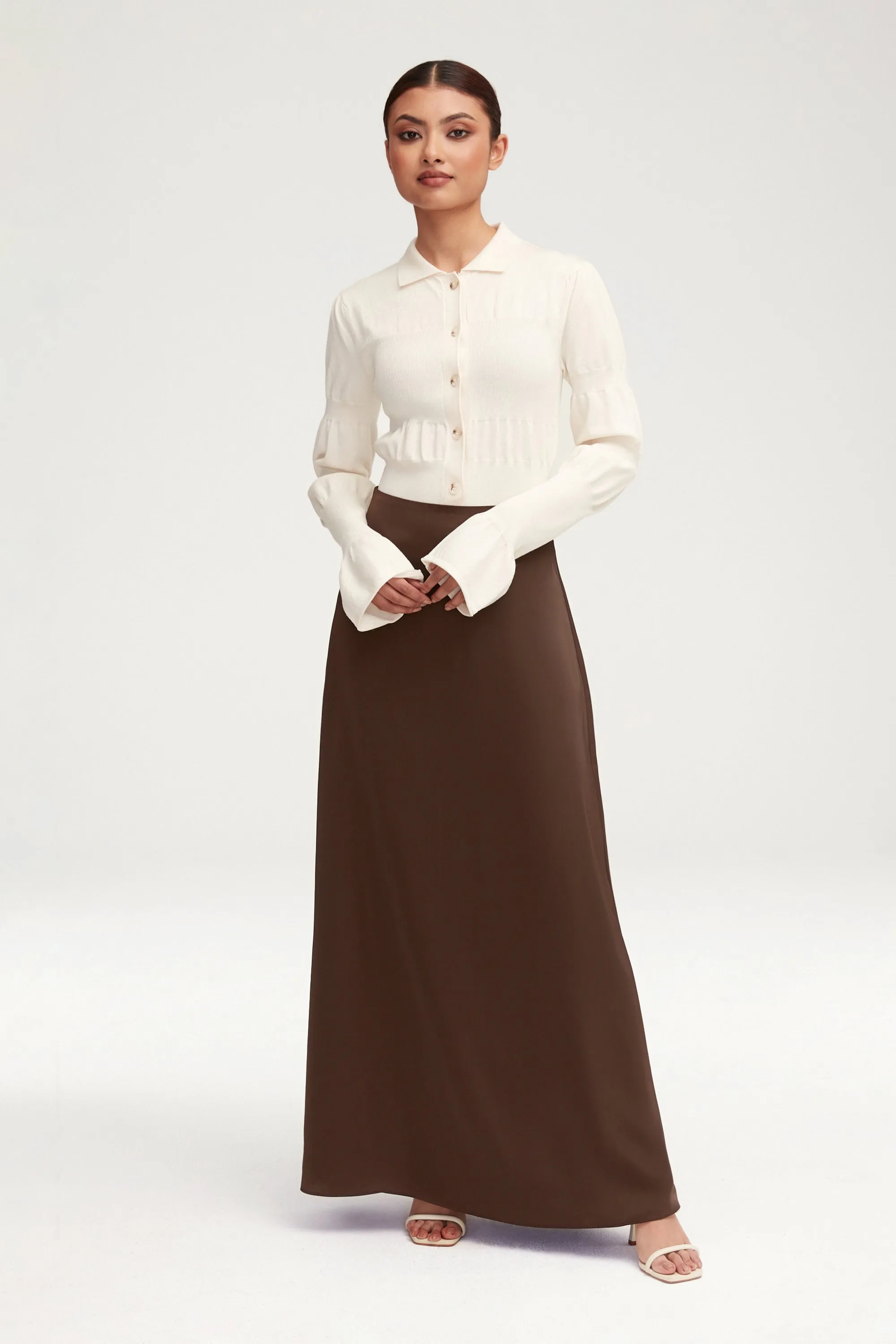 Essential Satin Maxi Skirt - Brown