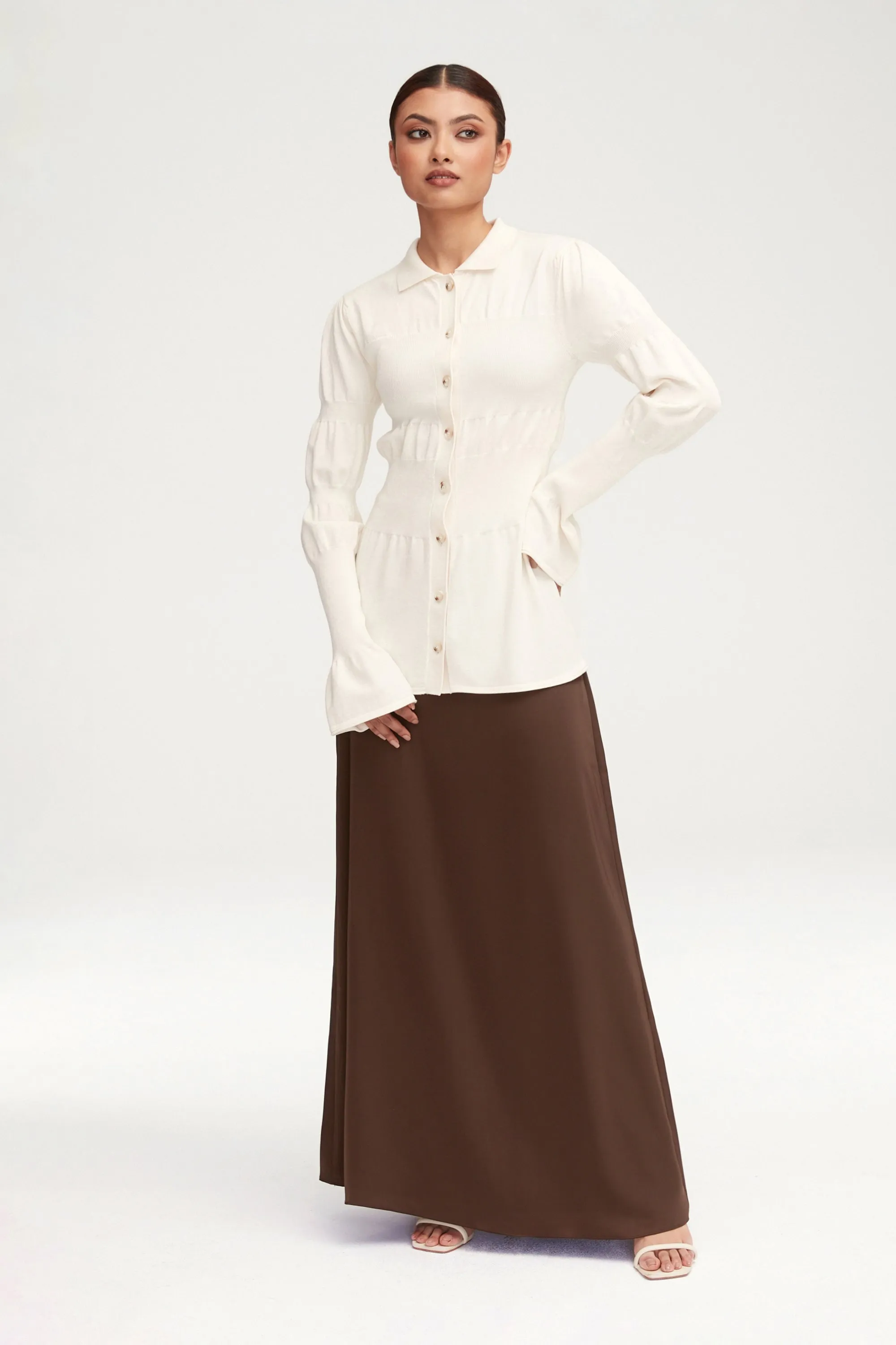 Essential Satin Maxi Skirt - Brown