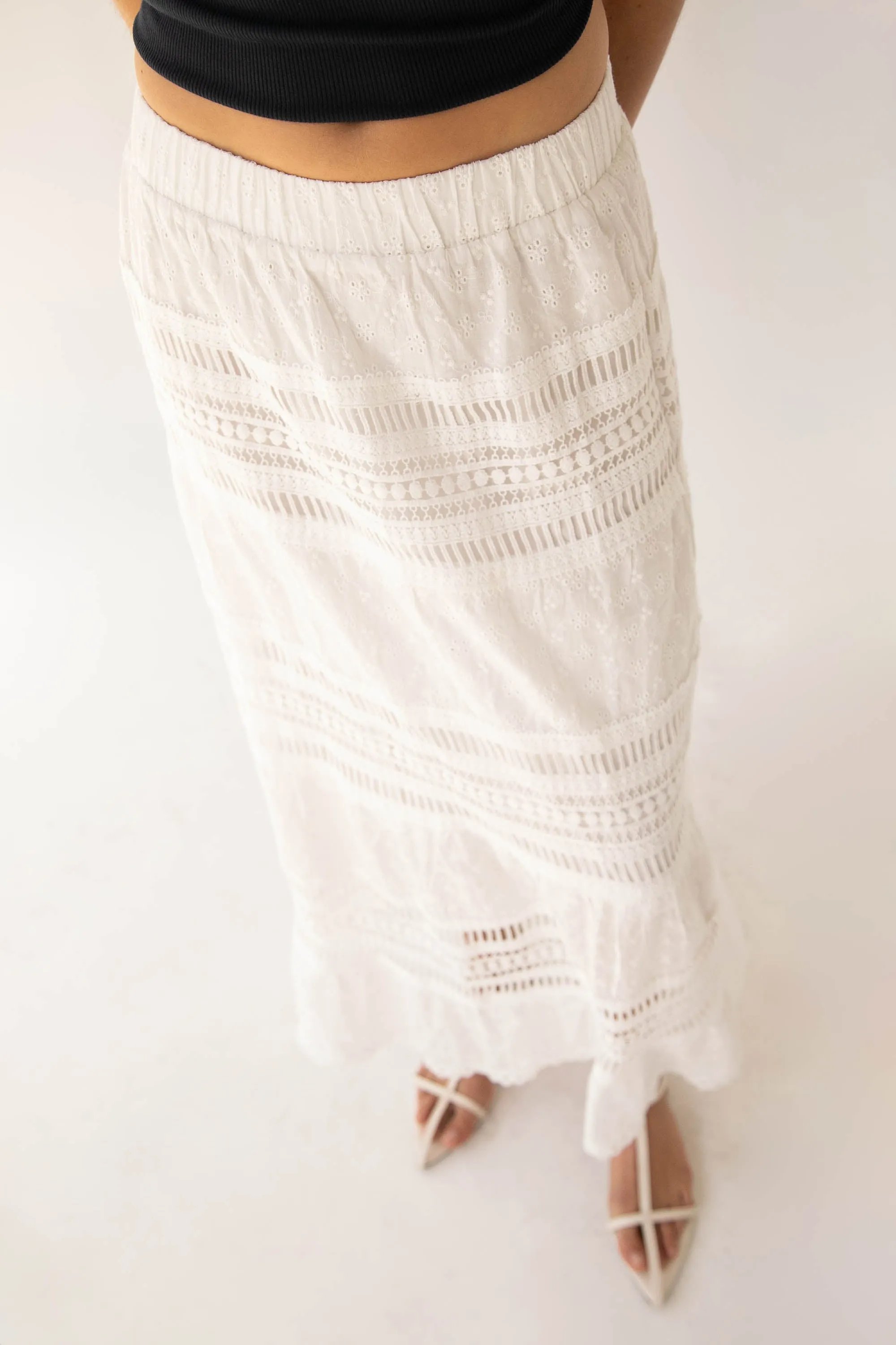 EYELET MAXI SKIRT