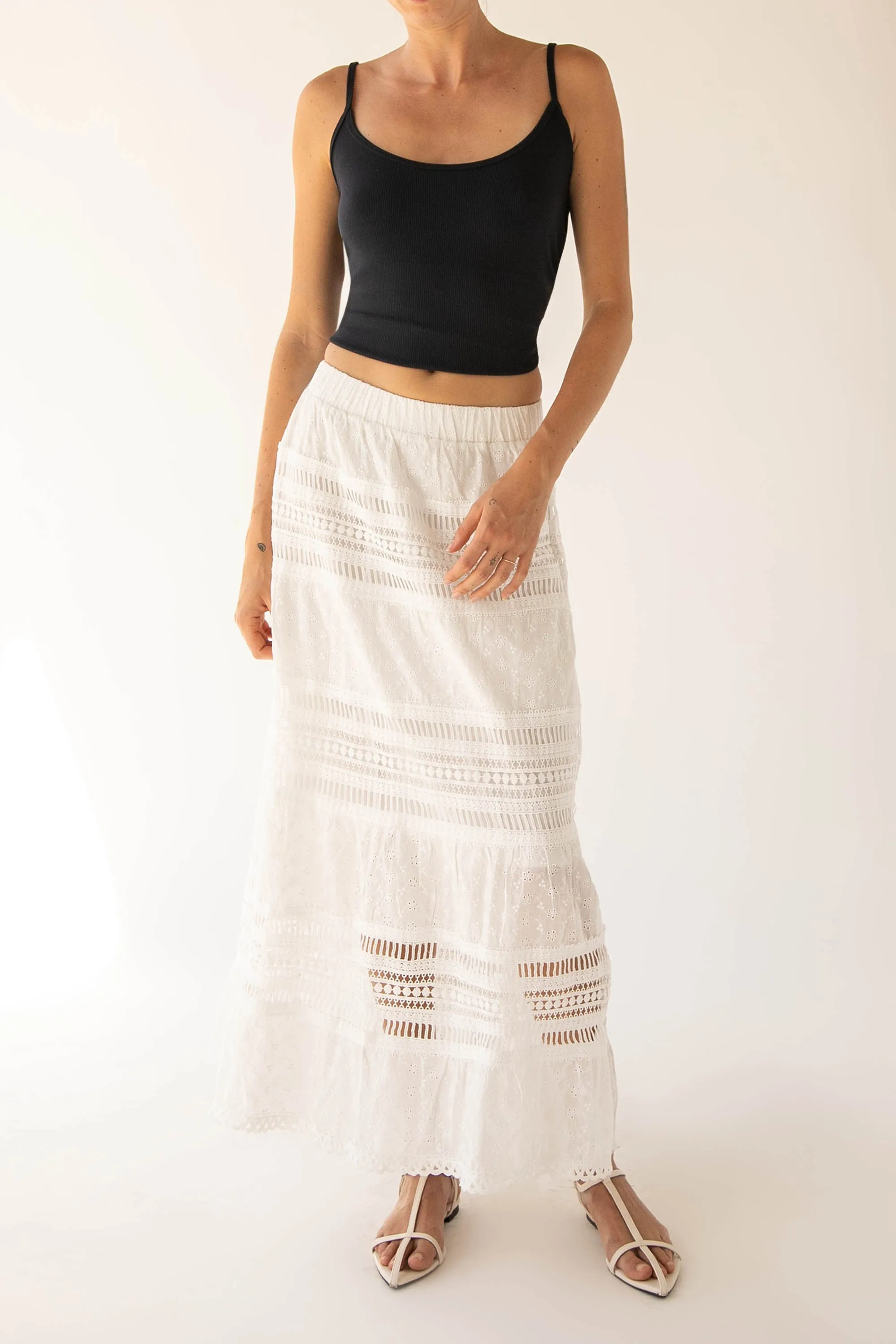 EYELET MAXI SKIRT