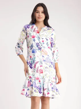 Floral Button Down Dress - White