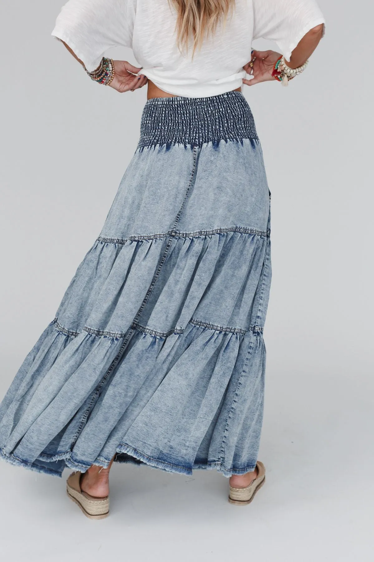 Gemma Tiered Denim Maxi Skirt - Blue