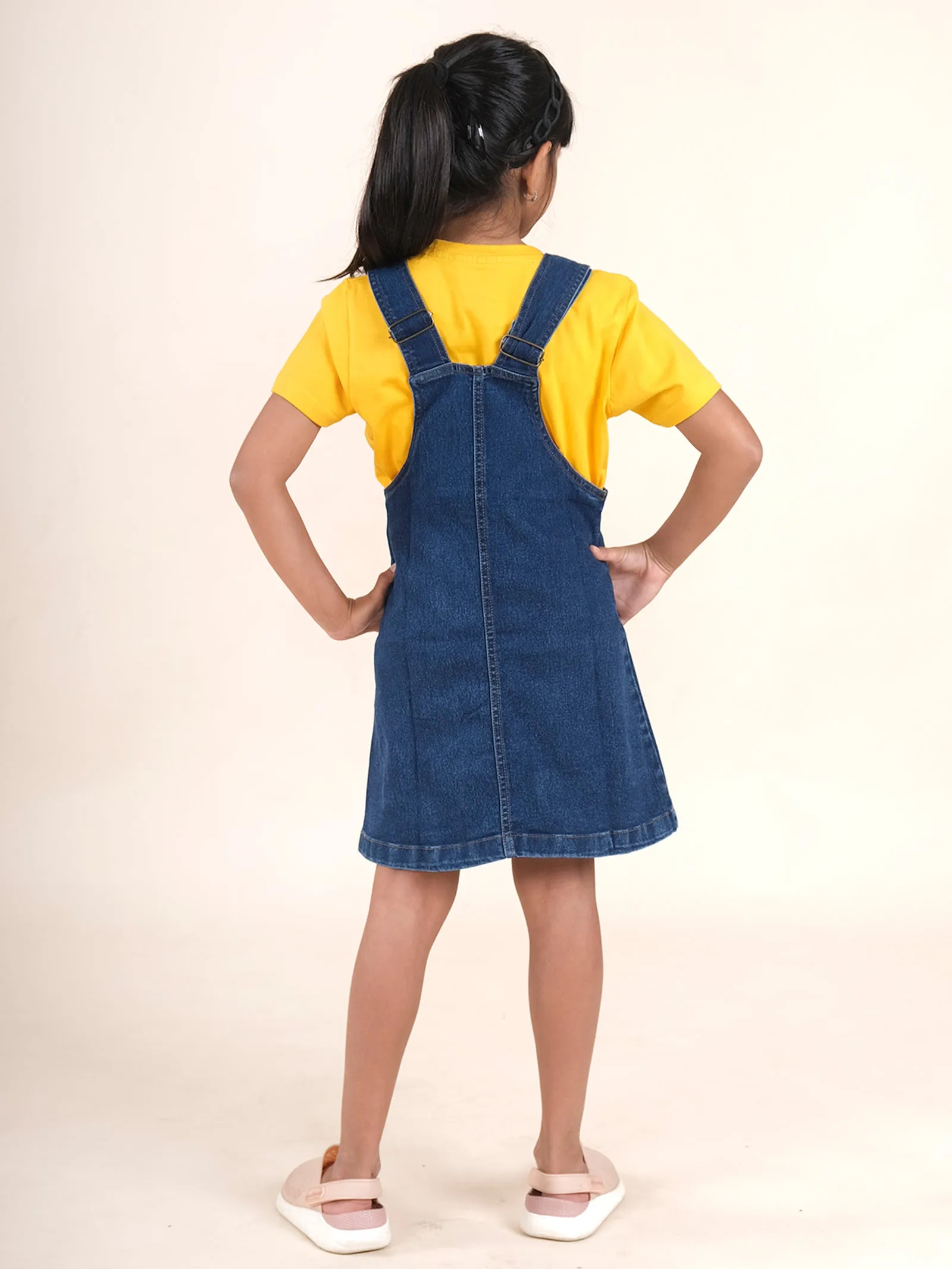 Girls Denim Dungaree Skirt With Bird Applique