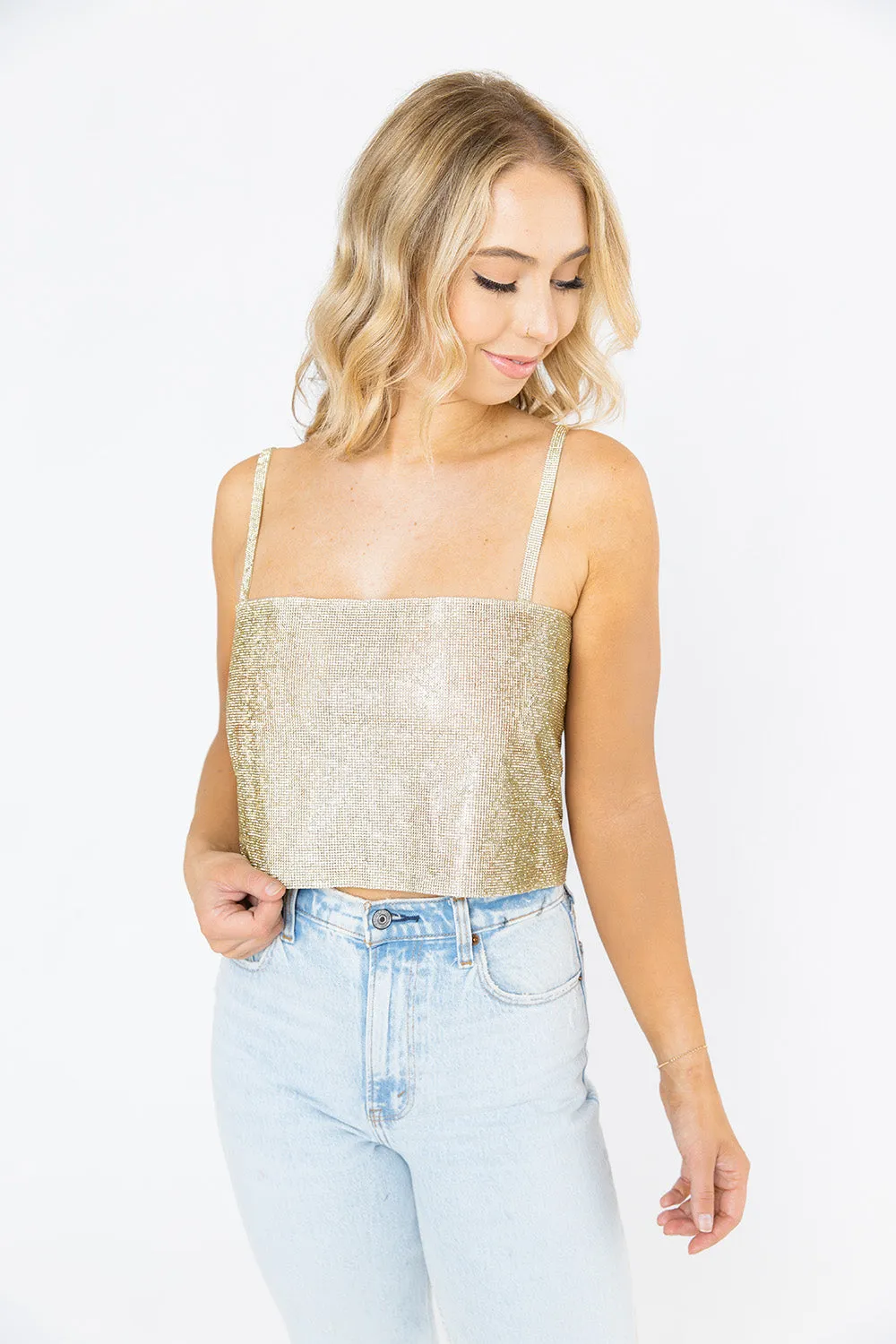 Girly Girl Rhinestone Crop Top - Gold