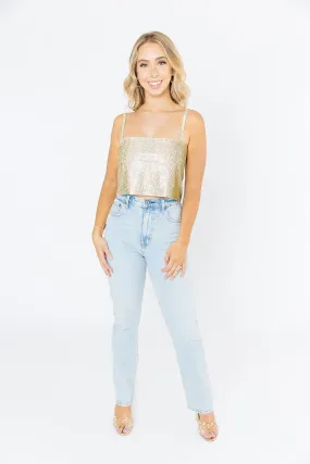 Girly Girl Rhinestone Crop Top - Gold