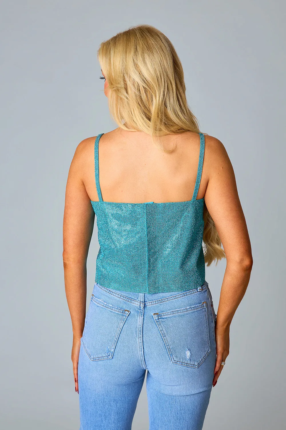 Girly Girl Rhinestone Crop Top - Turquoise