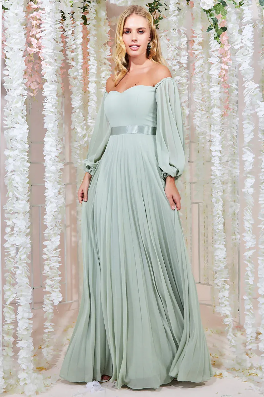 Goddiva Bardot Chiffon Pleated Maxi