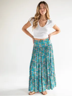 Hanna Convertible Maxi Skirt - Blue Pink Floral Vines