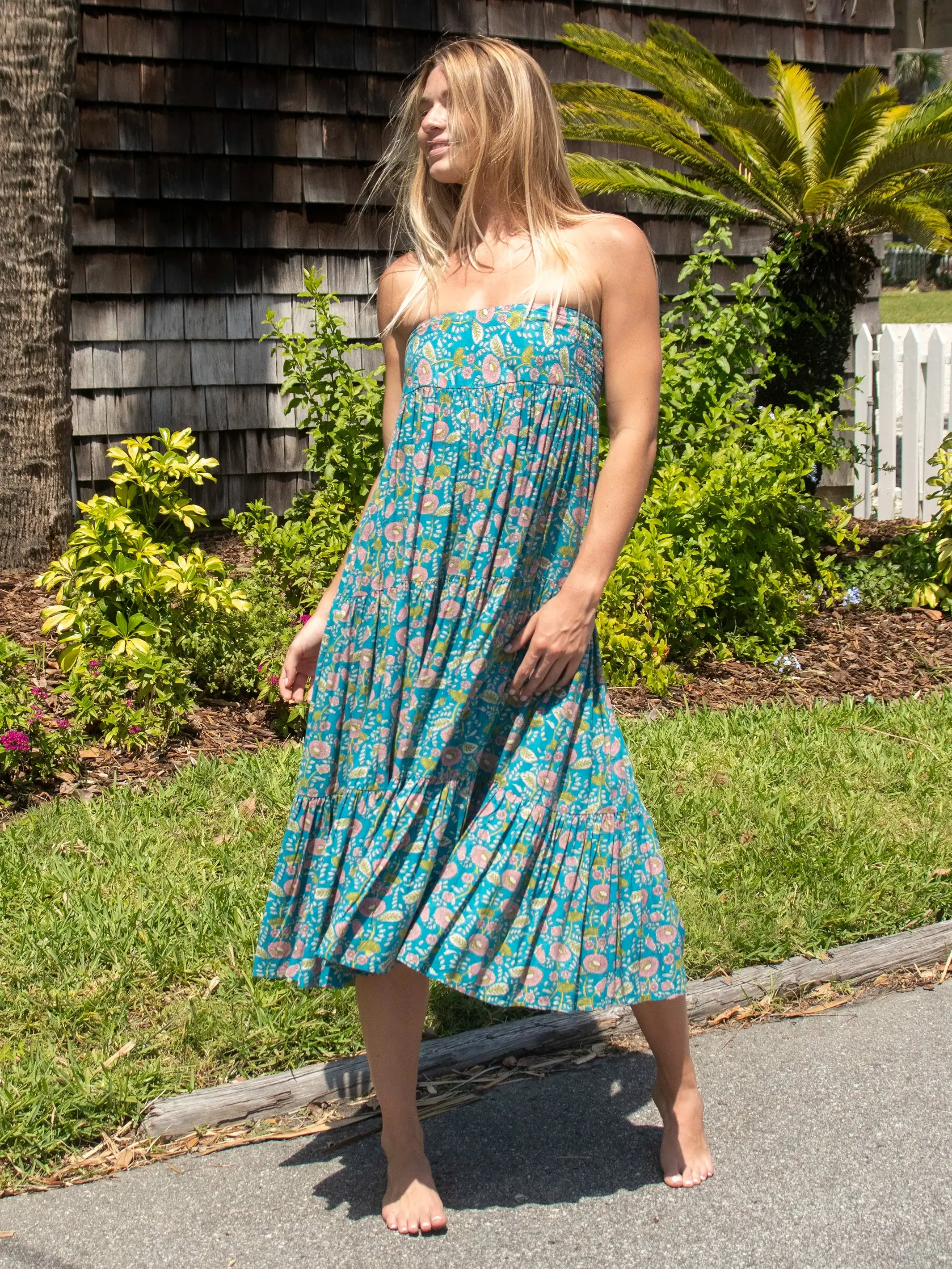 Hanna Convertible Maxi Skirt - Blue Pink Floral Vines