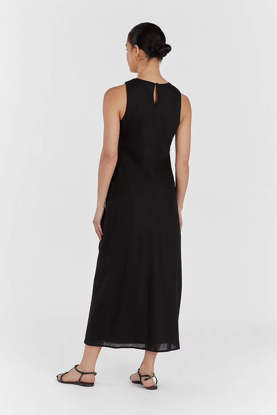 HARRIS BLACK LINEN MIDI DRESS