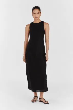 HARRIS BLACK LINEN MIDI DRESS