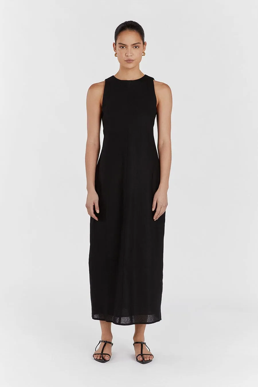 HARRIS BLACK LINEN MIDI DRESS