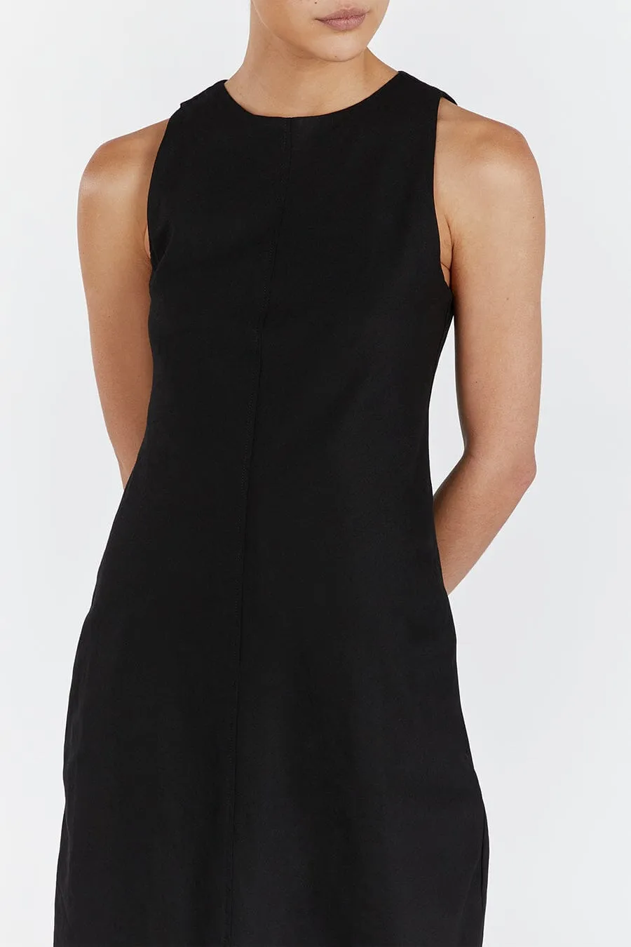 HARRIS BLACK LINEN MIDI DRESS