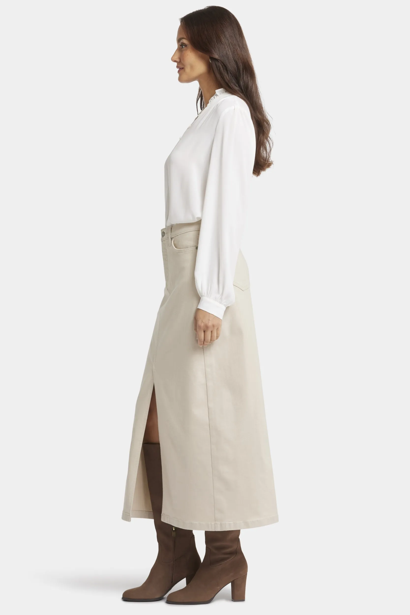 High Rise Long Skirt Beige Gekleurde Denim | Feather