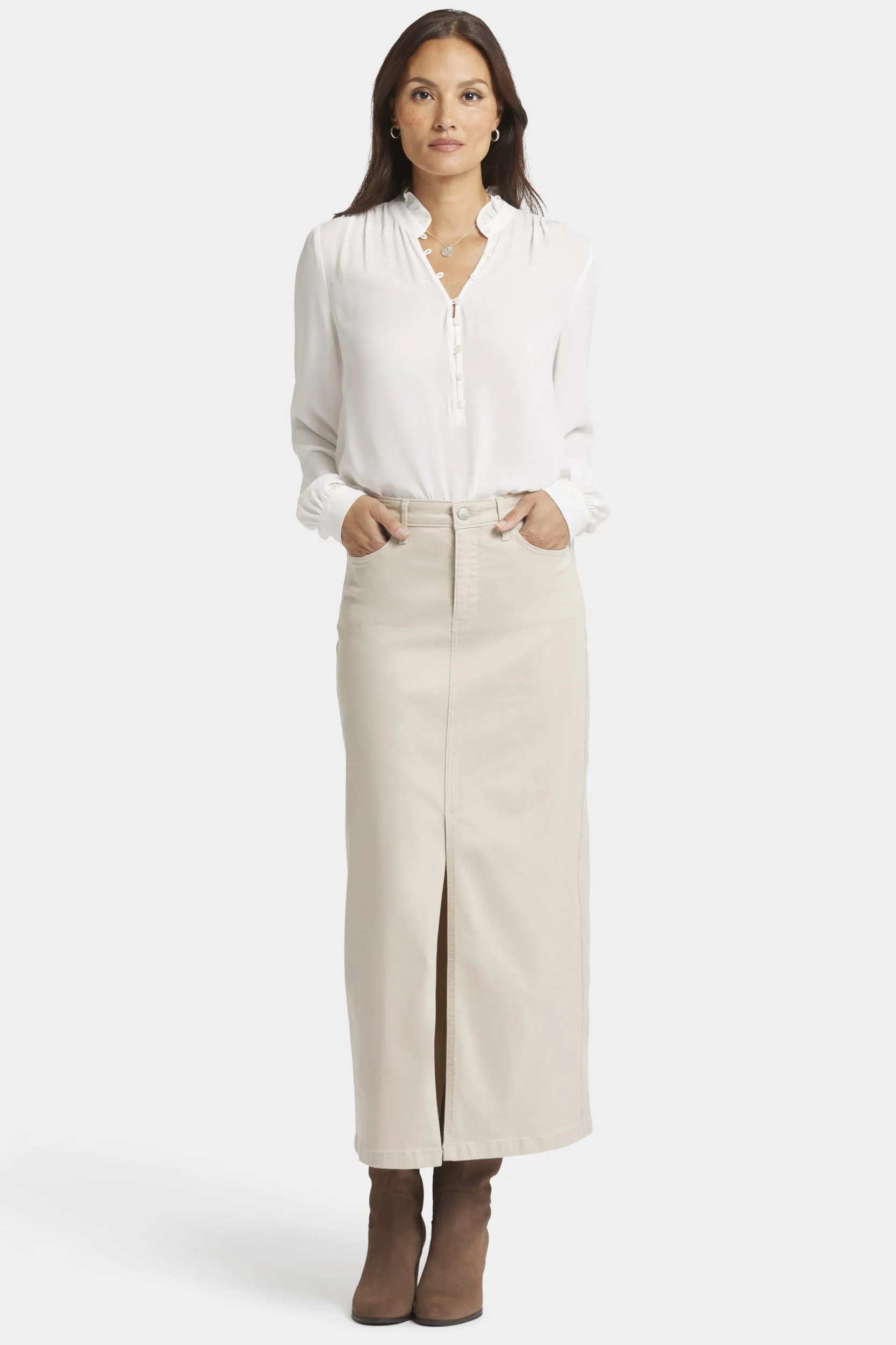 High Rise Long Skirt Beige Gekleurde Denim | Feather