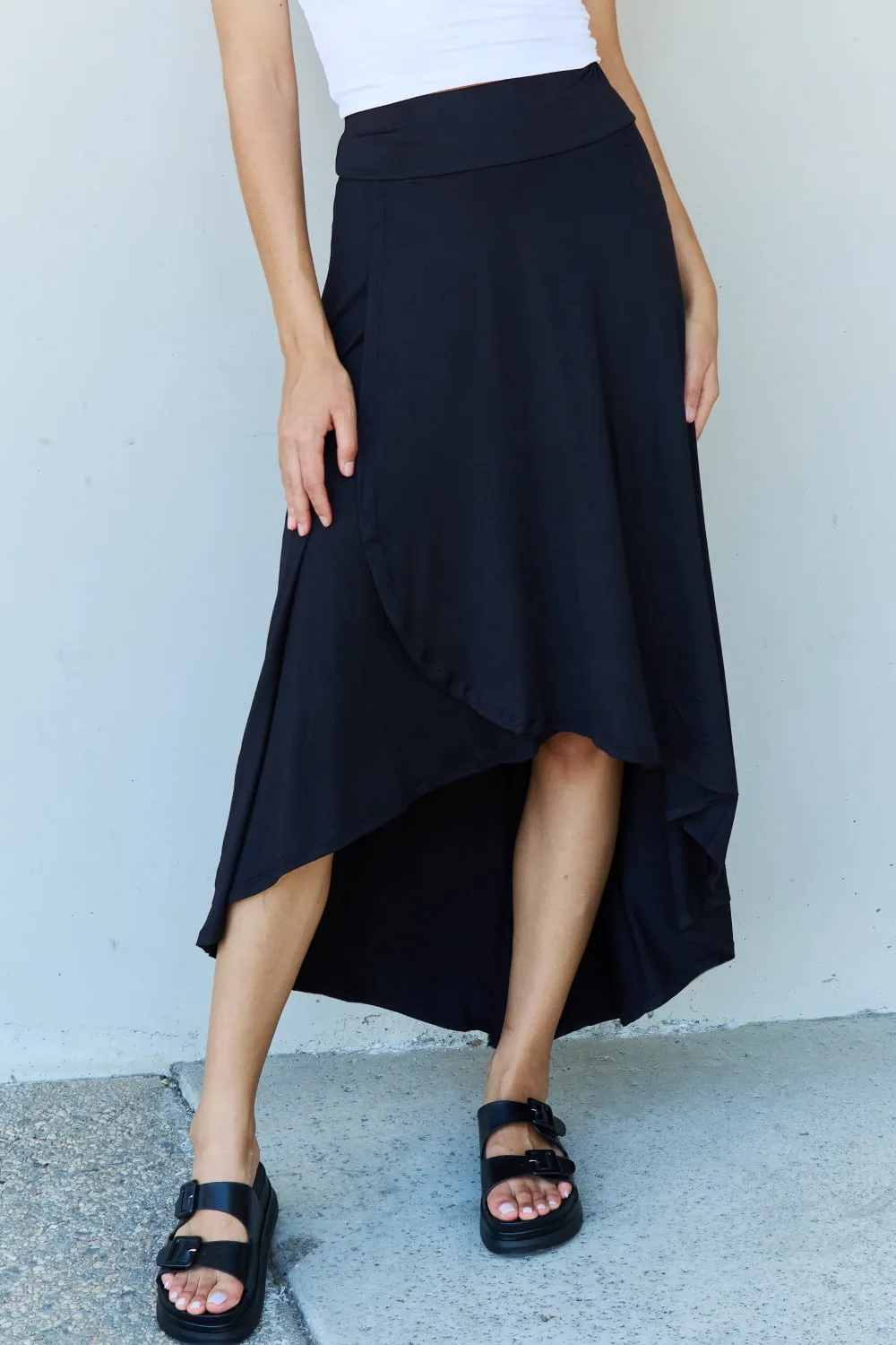 High Waist Flare Maxi Skirt in Black