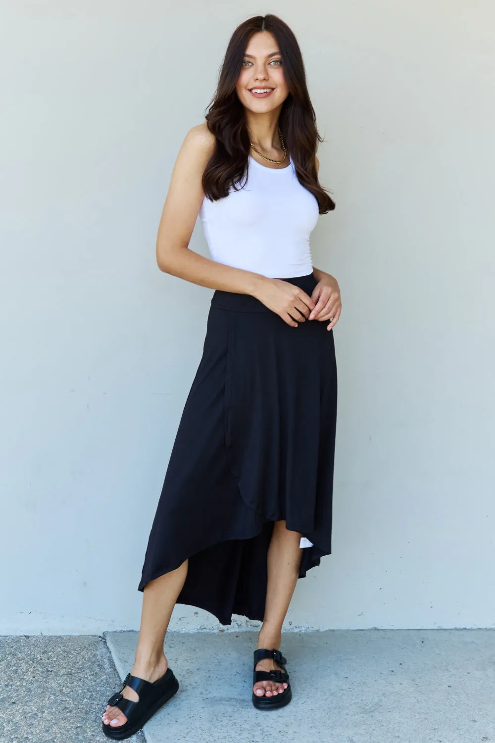 High Waist Flare Maxi Skirt in Black