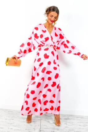 In My Imagination - Pink Red Spot Batwing Midi Dress