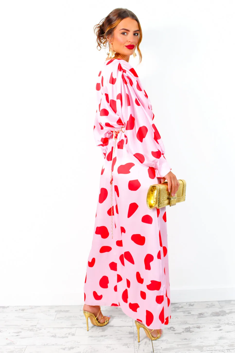 In My Imagination - Pink Red Spot Batwing Midi Dress