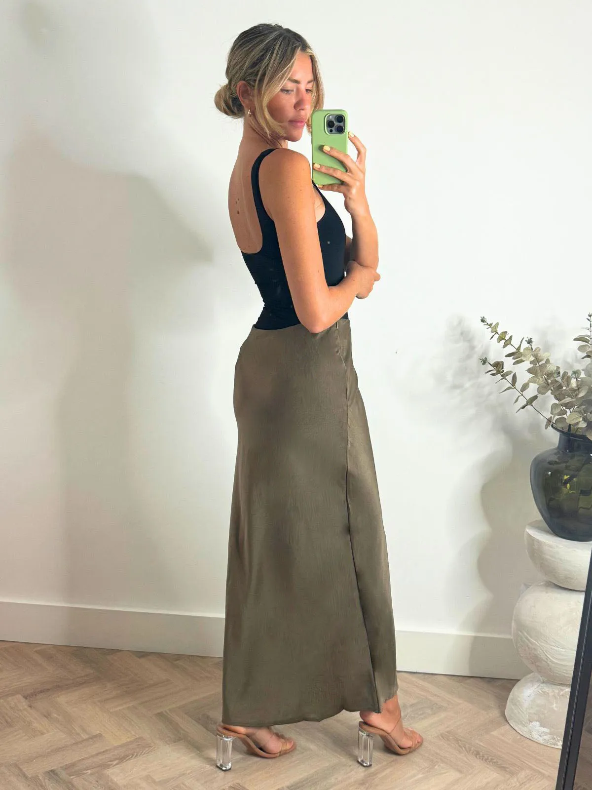 Ingrid Satin Maxi Skirt / Bronze