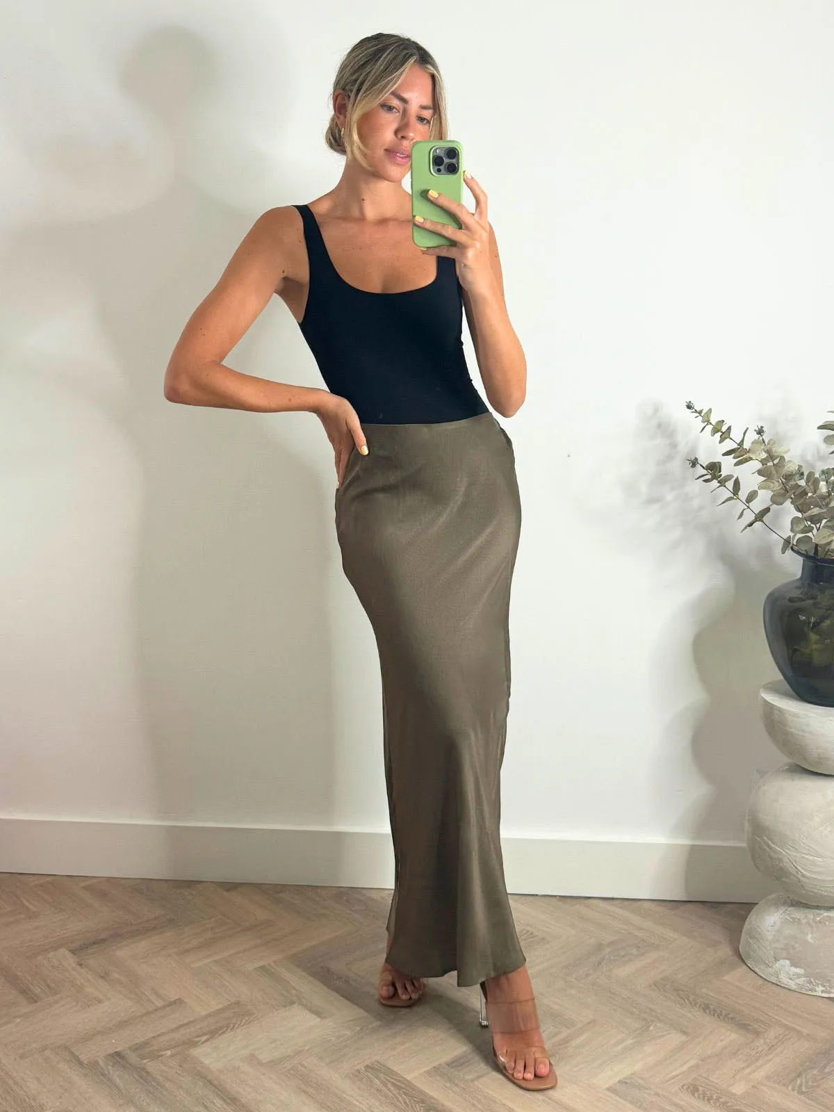 Ingrid Satin Maxi Skirt / Bronze