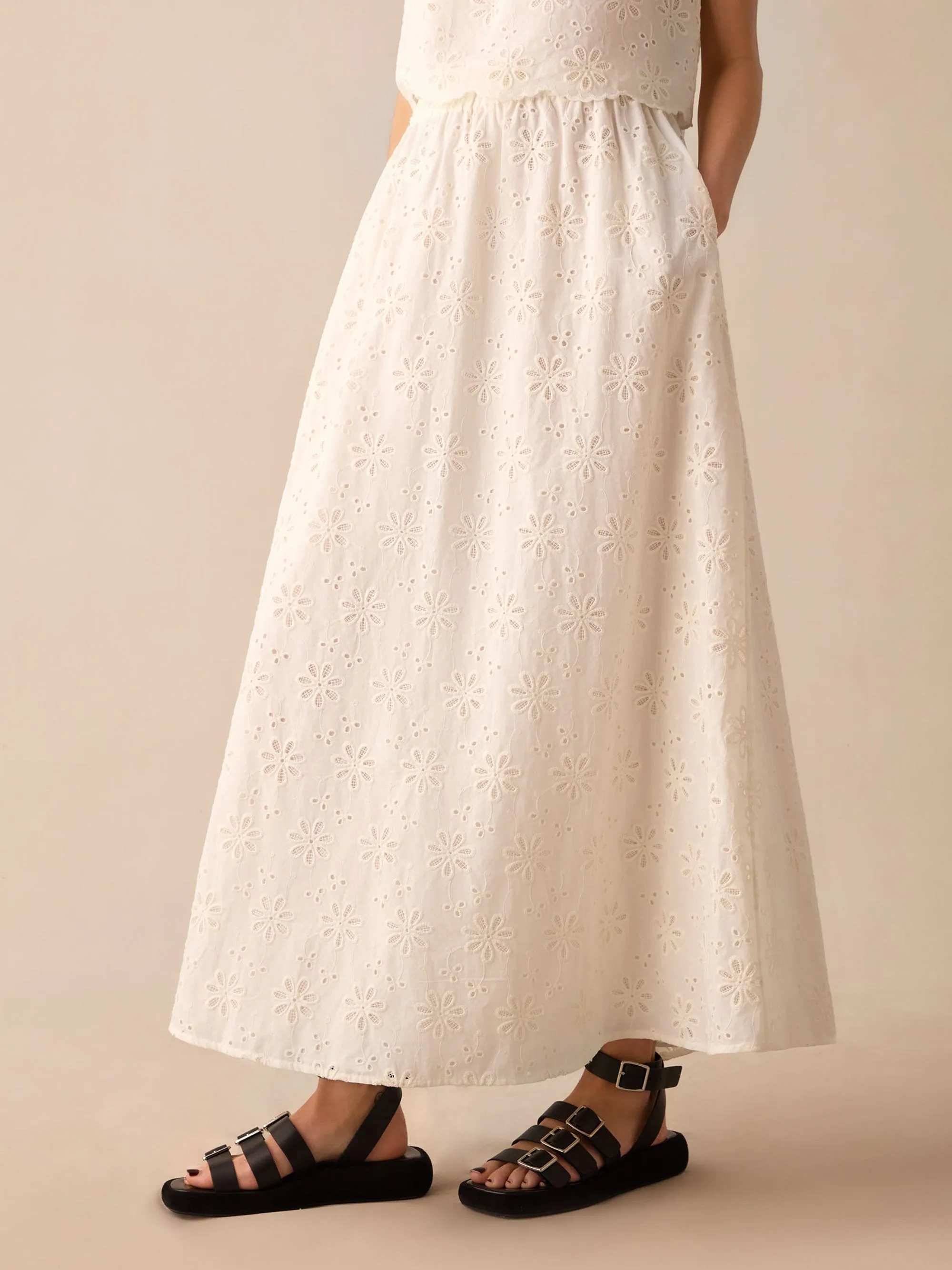 Ivory Broderie Maxi Skirt