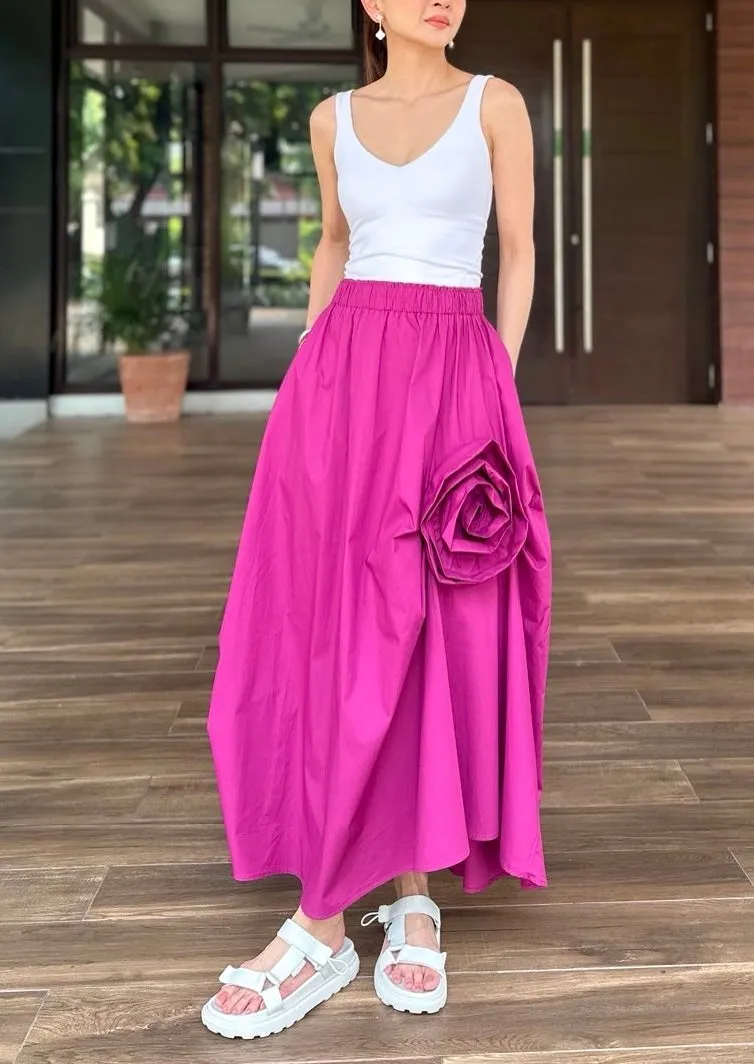 Ivory Pleated Skirt in Magenta