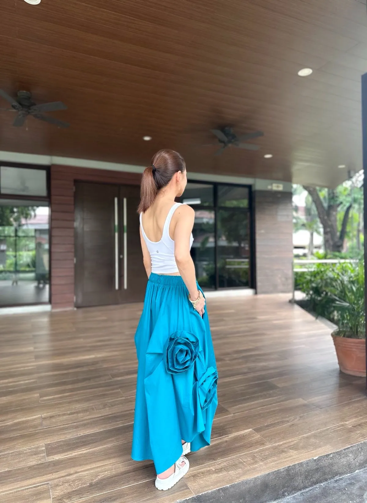 Ivory Pleated Skirt in Turquoise