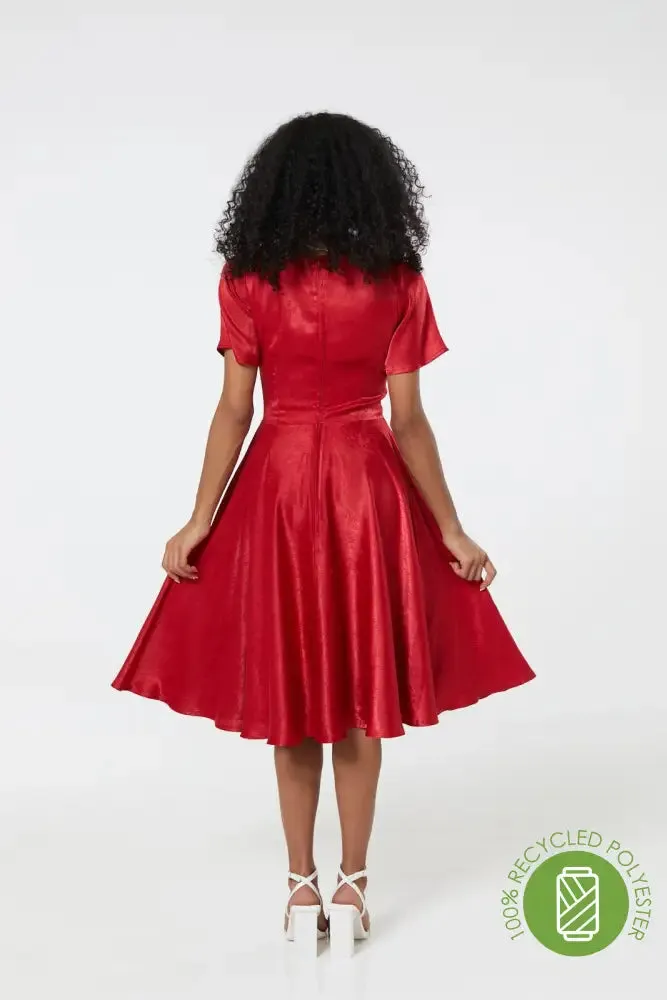 Kaylee Fit and Flare, Midi Swing Red Dress in Jacquard